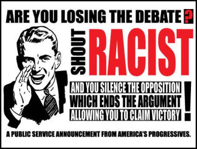 lunatic progressives losing debate use race card