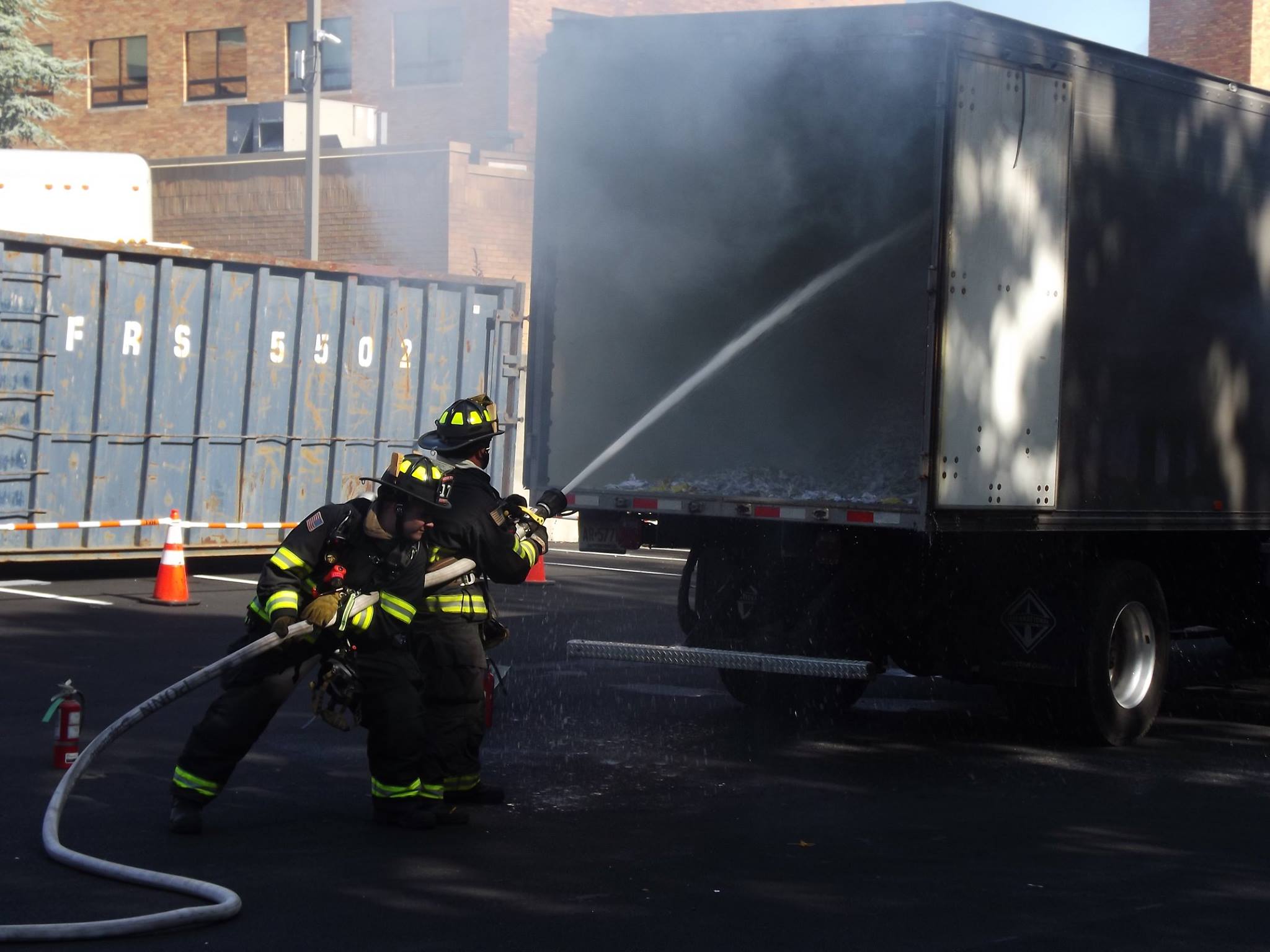 Ridgewood firefighters quickly extinguished a fire inside a document shredding truck at Valley Hospital