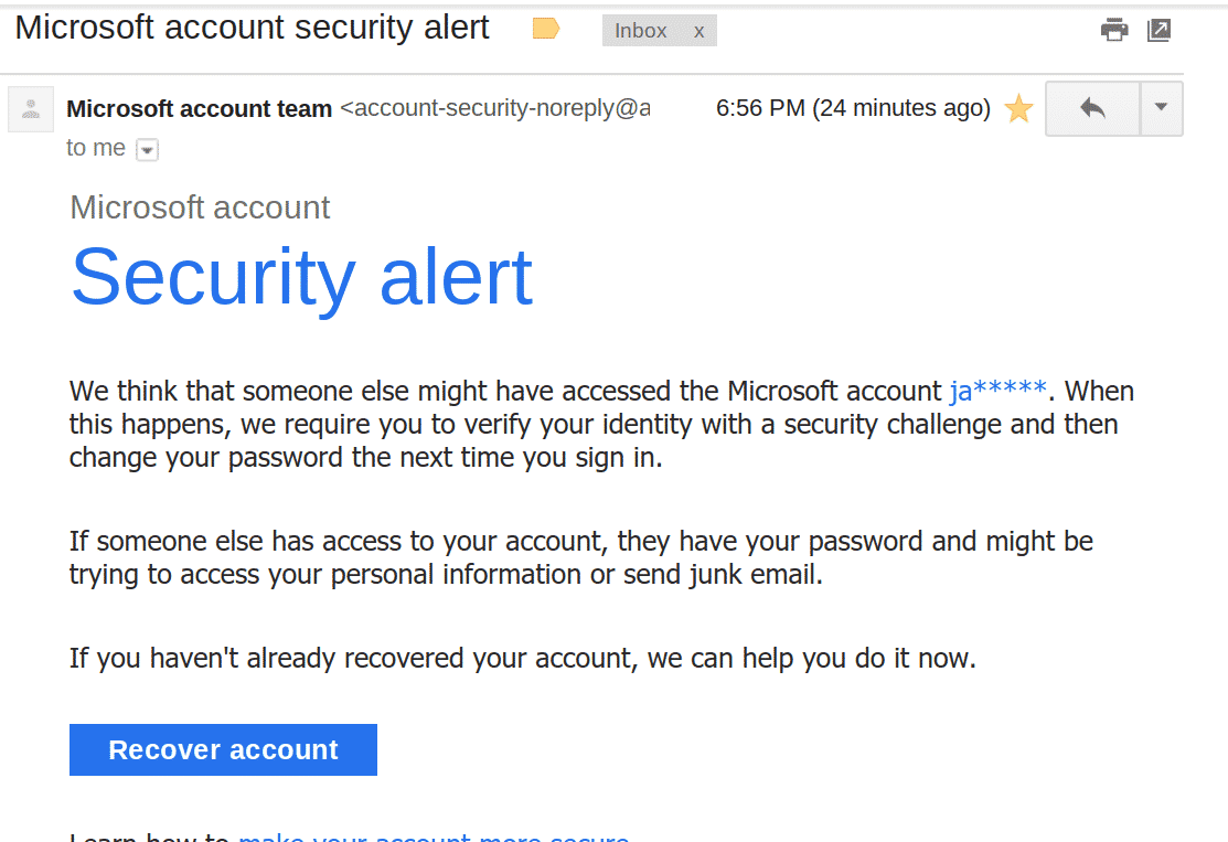 Microsoft account security alert  scam