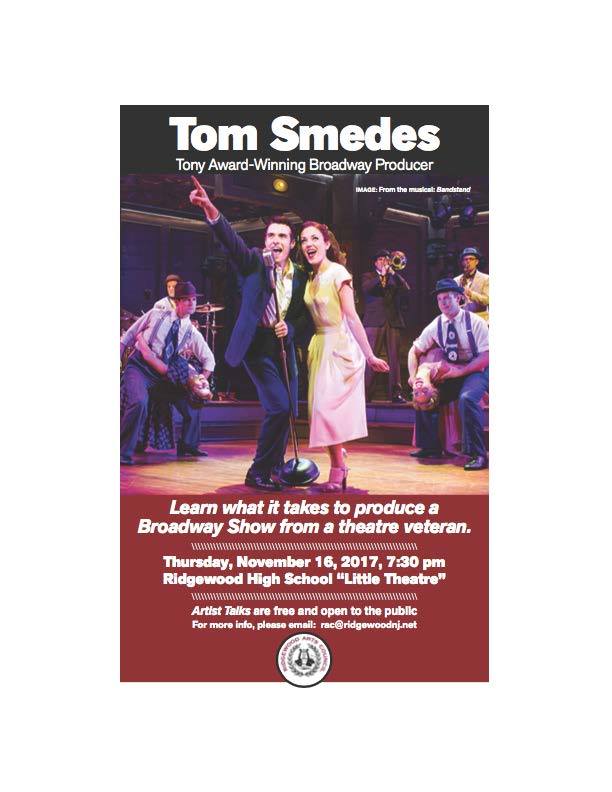 Tony Award winner Tom Smedes ,giving and Artist Talk , RHS Little Theatre