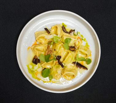 Press Release Image Sweet Pea Agnolotti Beech Mushrooms Truffle Buter Emulsion Parmesan Pea Tendrils Toba Restaurant and Bar