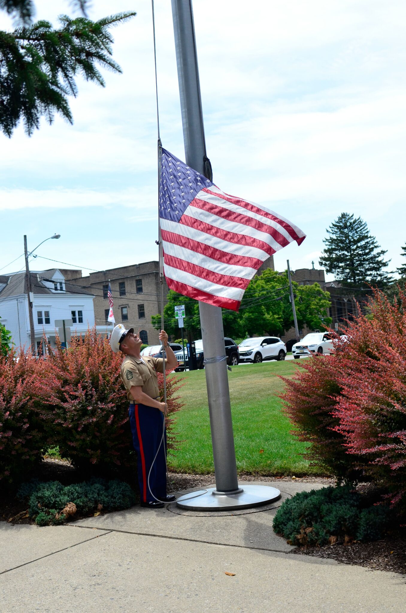 Ridgewood Knights of Columbus Hoist Historic Capitol Flag in Beautiful Flag Day Ceremony Lowering the Flag scaled