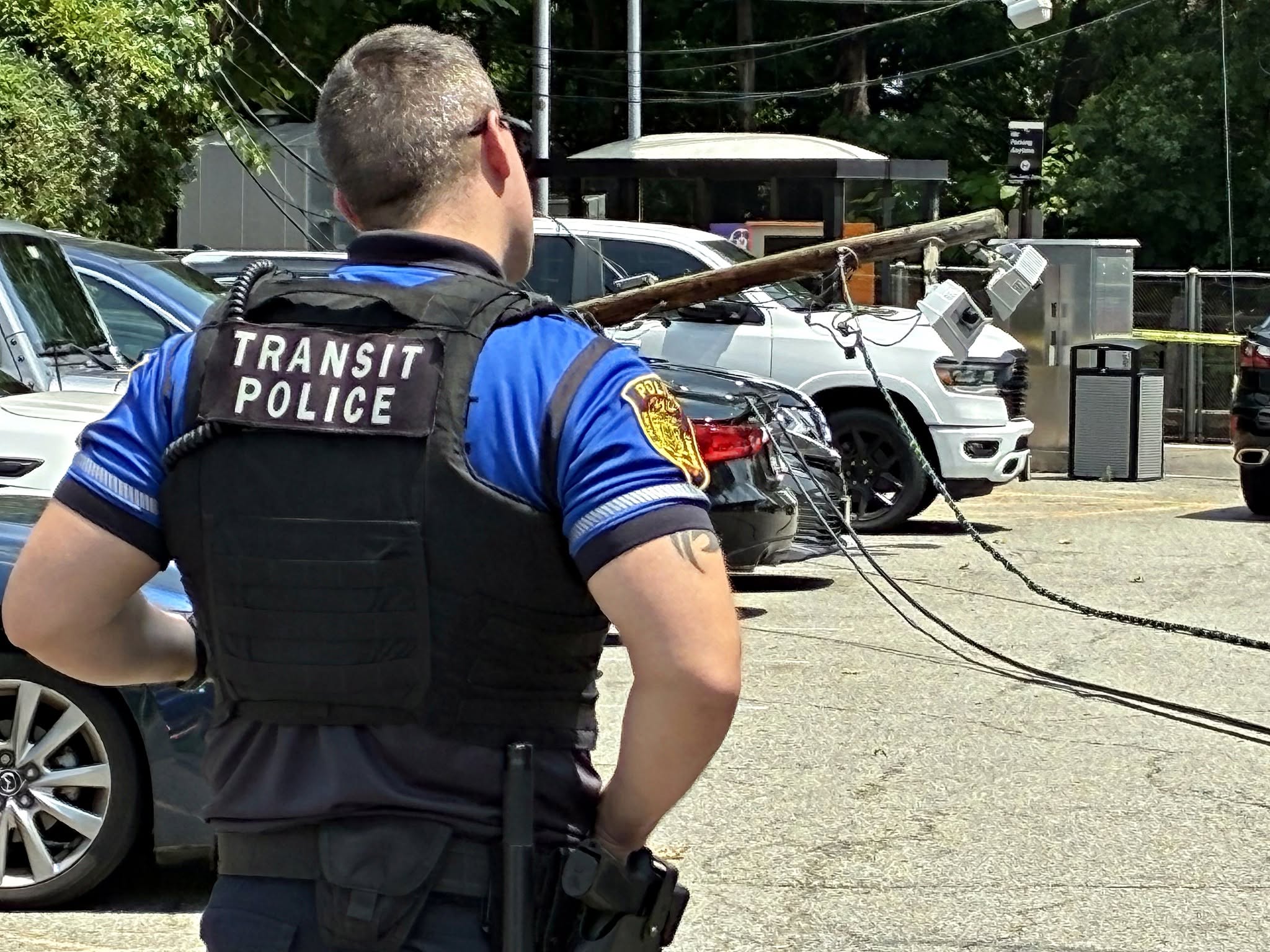 Close Call in Hawthorne: Live Wire Utility Pole Collapses Into Busy Train Station Parking Lot 745961478 1682245693903940 3103708430123936647 n