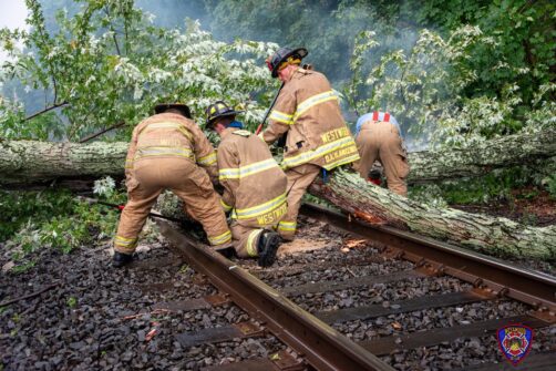 NJ Transit Pascack Valley Line Blocked: Westwood Fire Department Clears Fallen Giant After Severe Storm 759115312 1485176800307028 3638460242795083117 n