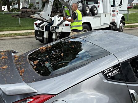 Tow Truck Extricates Nissan Sports Car After Dramatic Fair Lawn Spin-Out 783857681 1721071333354709 3147373184993378351 n