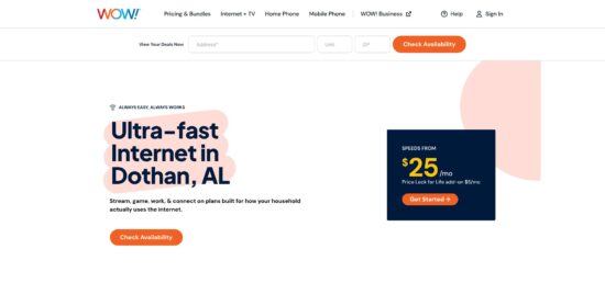 Top 4 Providers Offering the Cheapest Home Internet in Dothan Alabama Right Now shows readers the actual wow dothan offer page with the 25 i 1785872011864 1