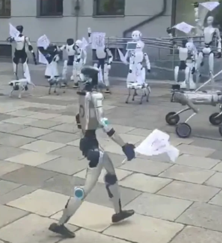 Robots Protest Outside Poland's Digital Affairs Ministry in Warsaw, Demand stricter AI regulation and job protection Screenshot 2026 09 14 044406
